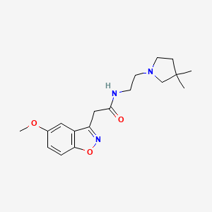 molecular formula C18H25N3O3 B7296656 N-[2-(3,3-dimethylpyrrolidin-1-yl)ethyl]-2-(5-methoxy-1,2-benzoxazol-3-yl)acetamide 