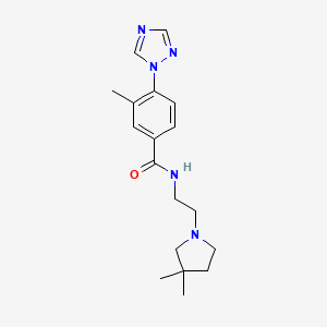 molecular formula C18H25N5O B7296713 N-[2-(3,3-dimethylpyrrolidin-1-yl)ethyl]-3-methyl-4-(1,2,4-triazol-1-yl)benzamide 