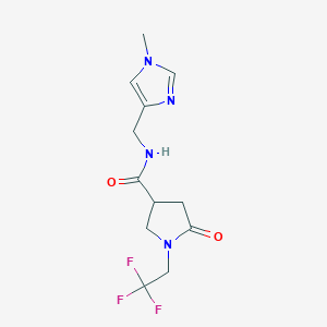 molecular formula C12H15F3N4O2 B7296766 N-[(1-methylimidazol-4-yl)methyl]-5-oxo-1-(2,2,2-trifluoroethyl)pyrrolidine-3-carboxamide 