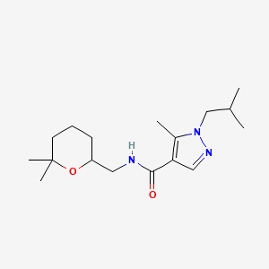 molecular formula C17H29N3O2 B7296799 N-[(6,6-dimethyloxan-2-yl)methyl]-5-methyl-1-(2-methylpropyl)pyrazole-4-carboxamide 
