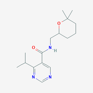 molecular formula C16H25N3O2 B7296824 N-[(6,6-dimethyloxan-2-yl)methyl]-4-propan-2-ylpyrimidine-5-carboxamide 