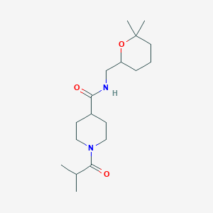 molecular formula C18H32N2O3 B7296827 N-[(6,6-dimethyloxan-2-yl)methyl]-1-(2-methylpropanoyl)piperidine-4-carboxamide 