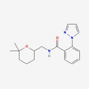 molecular formula C18H23N3O2 B7296838 N-[(6,6-dimethyloxan-2-yl)methyl]-2-pyrazol-1-ylbenzamide 
