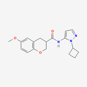 molecular formula C18H21N3O3 B7296993 N-(2-cyclobutylpyrazol-3-yl)-6-methoxy-3,4-dihydro-2H-chromene-3-carboxamide 