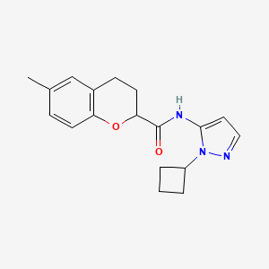 molecular formula C18H21N3O2 B7297033 N-(2-cyclobutylpyrazol-3-yl)-6-methyl-3,4-dihydro-2H-chromene-2-carboxamide 