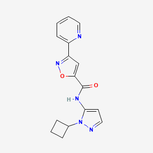molecular formula C16H15N5O2 B7297040 N-(2-cyclobutylpyrazol-3-yl)-3-pyridin-2-yl-1,2-oxazole-5-carboxamide 