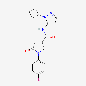 molecular formula C18H19FN4O2 B7297048 N-(2-cyclobutylpyrazol-3-yl)-1-(4-fluorophenyl)-5-oxopyrrolidine-3-carboxamide 