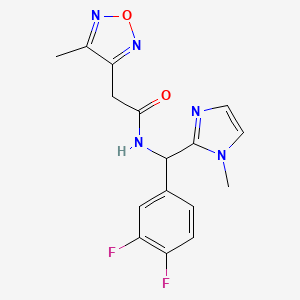 molecular formula C16H15F2N5O2 B7297061 N-[(3,4-difluorophenyl)-(1-methylimidazol-2-yl)methyl]-2-(4-methyl-1,2,5-oxadiazol-3-yl)acetamide 