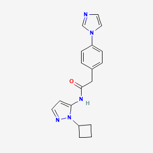 molecular formula C18H19N5O B7297066 N-(2-cyclobutylpyrazol-3-yl)-2-(4-imidazol-1-ylphenyl)acetamide 