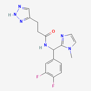 molecular formula C16H16F2N6O B7297074 N-[(3,4-difluorophenyl)-(1-methylimidazol-2-yl)methyl]-3-(2H-triazol-4-yl)propanamide 