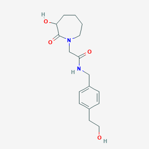 molecular formula C17H24N2O4 B7297552 N-[[4-(2-hydroxyethyl)phenyl]methyl]-2-(3-hydroxy-2-oxoazepan-1-yl)acetamide 