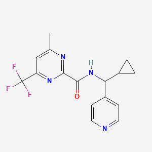 molecular formula C16H15F3N4O B7297682 N-[cyclopropyl(pyridin-4-yl)methyl]-4-methyl-6-(trifluoromethyl)pyrimidine-2-carboxamide 