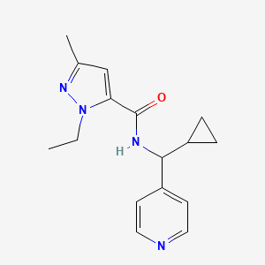 molecular formula C16H20N4O B7297750 N-[cyclopropyl(pyridin-4-yl)methyl]-2-ethyl-5-methylpyrazole-3-carboxamide 