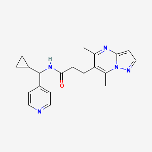 molecular formula C20H23N5O B7297771 N-[cyclopropyl(pyridin-4-yl)methyl]-3-(5,7-dimethylpyrazolo[1,5-a]pyrimidin-6-yl)propanamide 