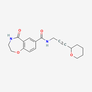 molecular formula C18H20N2O4 B7297777 N-[3-(oxan-2-yl)prop-2-ynyl]-5-oxo-3,4-dihydro-2H-1,4-benzoxazepine-7-carboxamide 