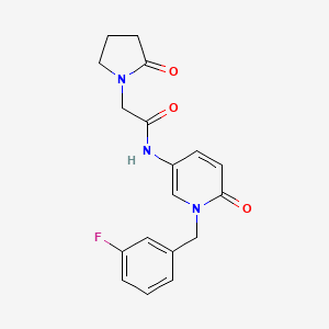 molecular formula C18H18FN3O3 B7297844 N-[1-[(3-fluorophenyl)methyl]-6-oxopyridin-3-yl]-2-(2-oxopyrrolidin-1-yl)acetamide 