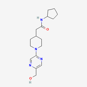 molecular formula C17H26N4O2 B7298625 N-cyclopentyl-2-[1-[5-(hydroxymethyl)pyrazin-2-yl]piperidin-4-yl]acetamide 