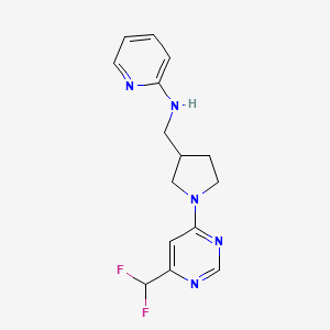 molecular formula C15H17F2N5 B7298967 N-[[1-[6-(difluoromethyl)pyrimidin-4-yl]pyrrolidin-3-yl]methyl]pyridin-2-amine 