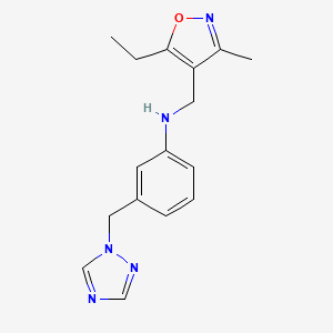 molecular formula C16H19N5O B7299083 N-[(5-ethyl-3-methyl-1,2-oxazol-4-yl)methyl]-3-(1,2,4-triazol-1-ylmethyl)aniline 