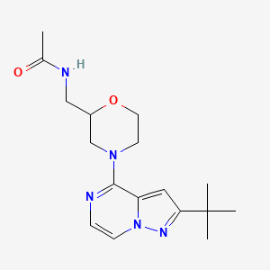 molecular formula C17H25N5O2 B7299468 N-[[4-(2-tert-butylpyrazolo[1,5-a]pyrazin-4-yl)morpholin-2-yl]methyl]acetamide 