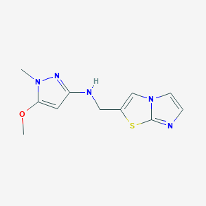 molecular formula C11H13N5OS B7299677 N-(imidazo[2,1-b][1,3]thiazol-2-ylmethyl)-5-methoxy-1-methylpyrazol-3-amine 