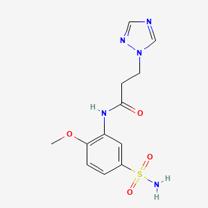 molecular formula C12H15N5O4S B7299890 N-(2-methoxy-5-sulfamoylphenyl)-3-(1,2,4-triazol-1-yl)propanamide 