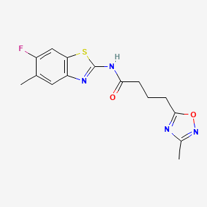 molecular formula C15H15FN4O2S B7300001 N-(6-fluoro-5-methyl-1,3-benzothiazol-2-yl)-4-(3-methyl-1,2,4-oxadiazol-5-yl)butanamide 