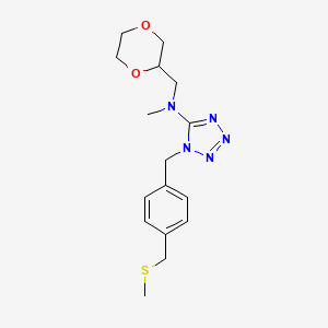 molecular formula C16H23N5O2S B7300360 N-(1,4-dioxan-2-ylmethyl)-N-methyl-1-[[4-(methylsulfanylmethyl)phenyl]methyl]tetrazol-5-amine 