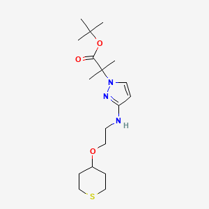 molecular formula C18H31N3O3S B7300531 Tert-butyl 2-methyl-2-[3-[2-(thian-4-yloxy)ethylamino]pyrazol-1-yl]propanoate 