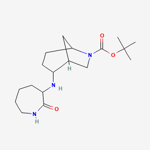 molecular formula C18H31N3O3 B7300585 Tert-butyl 2-[(2-oxoazepan-3-yl)amino]-6-azabicyclo[3.2.1]octane-6-carboxylate 