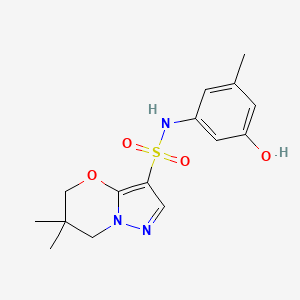 molecular formula C15H19N3O4S B7300631 N-(3-hydroxy-5-methylphenyl)-6,6-dimethyl-5,7-dihydropyrazolo[5,1-b][1,3]oxazine-3-sulfonamide 