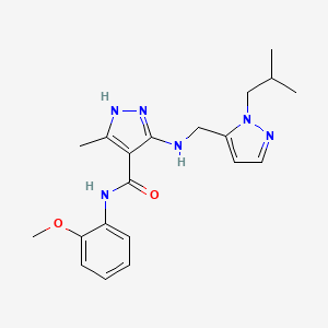 molecular formula C20H26N6O2 B7300802 N-(2-methoxyphenyl)-5-methyl-3-[[2-(2-methylpropyl)pyrazol-3-yl]methylamino]-1H-pyrazole-4-carboxamide 