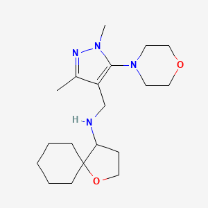 molecular formula C19H32N4O2 B7300814 N-[(1,3-dimethyl-5-morpholin-4-ylpyrazol-4-yl)methyl]-1-oxaspiro[4.5]decan-4-amine 