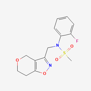 molecular formula C14H15FN2O4S B7300862 N-(6,7-dihydro-4H-pyrano[3,4-d][1,2]oxazol-3-ylmethyl)-N-(2-fluorophenyl)methanesulfonamide 