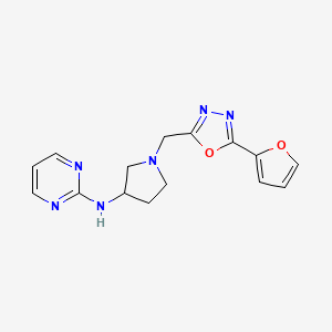 molecular formula C15H16N6O2 B7301089 N-[1-[[5-(furan-2-yl)-1,3,4-oxadiazol-2-yl]methyl]pyrrolidin-3-yl]pyrimidin-2-amine 