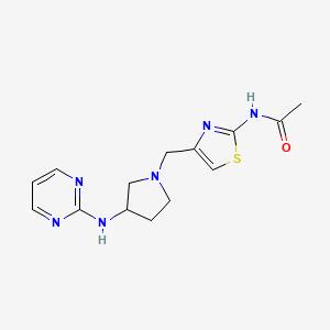 molecular formula C14H18N6OS B7301097 N-[4-[[3-(pyrimidin-2-ylamino)pyrrolidin-1-yl]methyl]-1,3-thiazol-2-yl]acetamide 