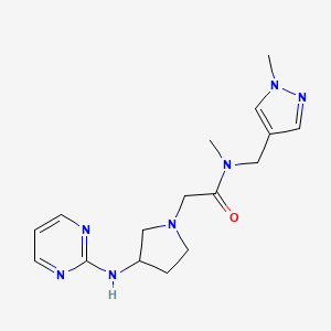 molecular formula C16H23N7O B7301098 N-methyl-N-[(1-methylpyrazol-4-yl)methyl]-2-[3-(pyrimidin-2-ylamino)pyrrolidin-1-yl]acetamide 