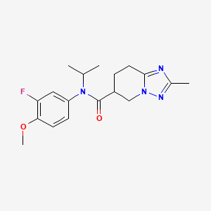 molecular formula C18H23FN4O2 B7301109 N-(3-fluoro-4-methoxyphenyl)-2-methyl-N-propan-2-yl-5,6,7,8-tetrahydro-[1,2,4]triazolo[1,5-a]pyridine-6-carboxamide 