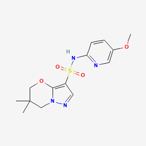 molecular formula C14H18N4O4S B7301230 N-(5-methoxypyridin-2-yl)-6,6-dimethyl-5,7-dihydropyrazolo[5,1-b][1,3]oxazine-3-sulfonamide 