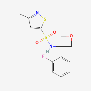 molecular formula C13H13FN2O3S2 B7301291 N-[3-(2-fluorophenyl)oxetan-3-yl]-3-methyl-1,2-thiazole-5-sulfonamide 