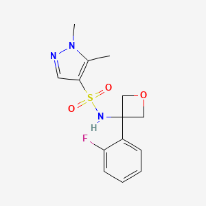 molecular formula C14H16FN3O3S B7301296 N-[3-(2-fluorophenyl)oxetan-3-yl]-1,5-dimethylpyrazole-4-sulfonamide 