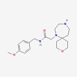 molecular formula C19H29N3O3 B7301466 N-[(4-methoxyphenyl)methyl]-2-(3-oxa-7,10-diazaspiro[5.6]dodecan-7-yl)acetamide 