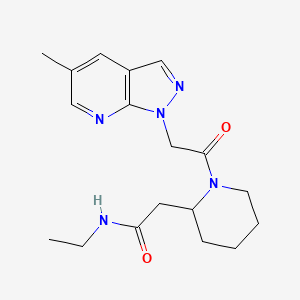 molecular formula C18H25N5O2 B7302173 N-ethyl-2-[1-[2-(5-methylpyrazolo[3,4-b]pyridin-1-yl)acetyl]piperidin-2-yl]acetamide 