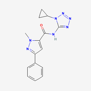 molecular formula C15H15N7O B7302227 N-(1-cyclopropyltetrazol-5-yl)-2-methyl-5-phenylpyrazole-3-carboxamide 