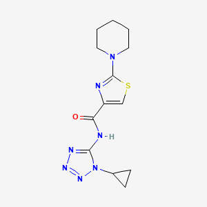 molecular formula C13H17N7OS B7302231 N-(1-cyclopropyltetrazol-5-yl)-2-piperidin-1-yl-1,3-thiazole-4-carboxamide 
