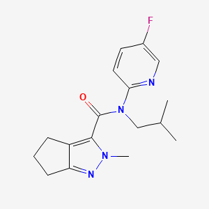 molecular formula C17H21FN4O B7302242 N-(5-fluoropyridin-2-yl)-2-methyl-N-(2-methylpropyl)-5,6-dihydro-4H-cyclopenta[c]pyrazole-3-carboxamide 