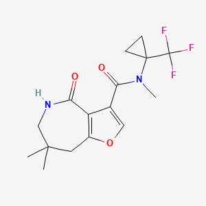 molecular formula C16H19F3N2O3 B7302381 N,7,7-trimethyl-4-oxo-N-[1-(trifluoromethyl)cyclopropyl]-6,8-dihydro-5H-furo[3,2-c]azepine-3-carboxamide 