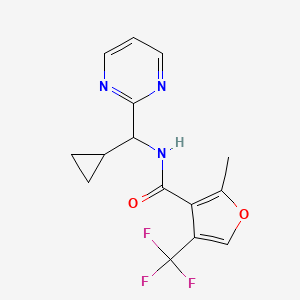 molecular formula C15H14F3N3O2 B7302395 N-[cyclopropyl(pyrimidin-2-yl)methyl]-2-methyl-4-(trifluoromethyl)furan-3-carboxamide 