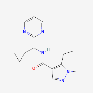 molecular formula C15H19N5O B7302410 N-[cyclopropyl(pyrimidin-2-yl)methyl]-5-ethyl-1-methylpyrazole-4-carboxamide 