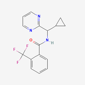 molecular formula C16H14F3N3O B7302427 N-[cyclopropyl(pyrimidin-2-yl)methyl]-2-(trifluoromethyl)benzamide 